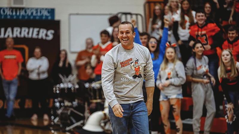 Drew Bunkers at a high school pep rally.