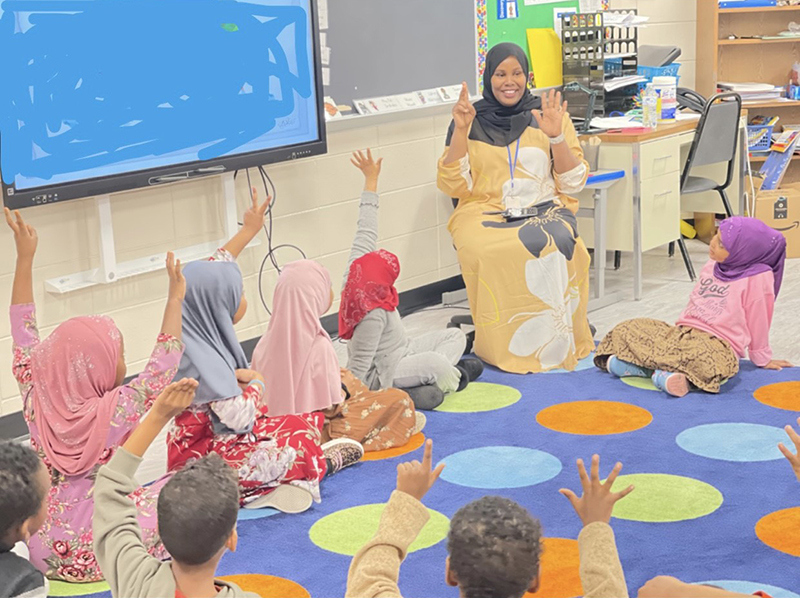 Hodan Omar teaching in a St. Cloud area classroom