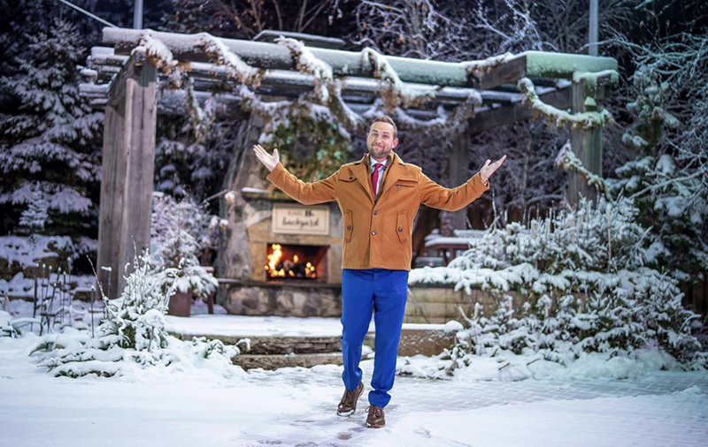 John Zeigner on a "snowy" television studio set