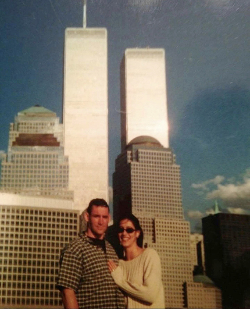 Kristin and Dan Hughes posing in front of the World Trade Center  August 2001
