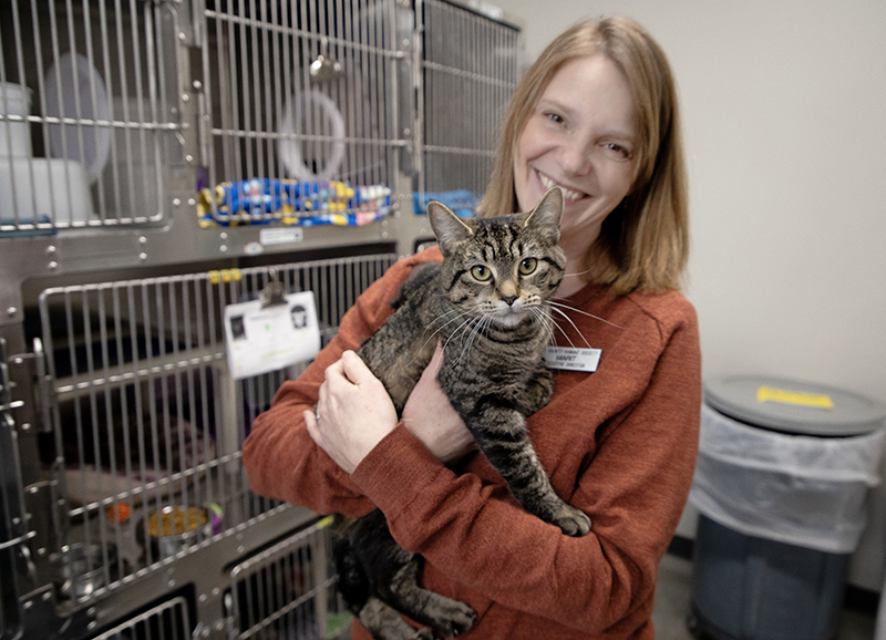 Marit Ortega holding a cat at the Tri-County Humane Society